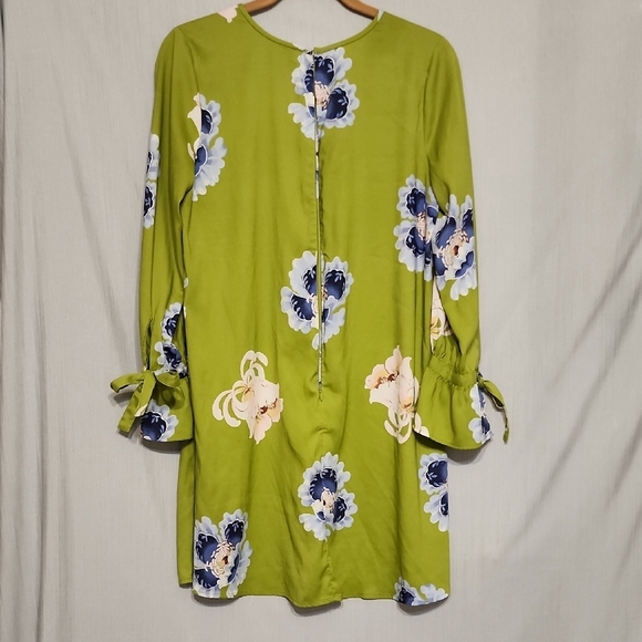LOFT Green Floral Mini Dress with Tie Sleeves - Picture 10 of 10